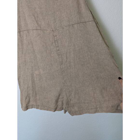 NWT Zenana Linen Blend Knot Brown Beige Overall Romper Shorts Women M Beachy - Picture 6 of 14